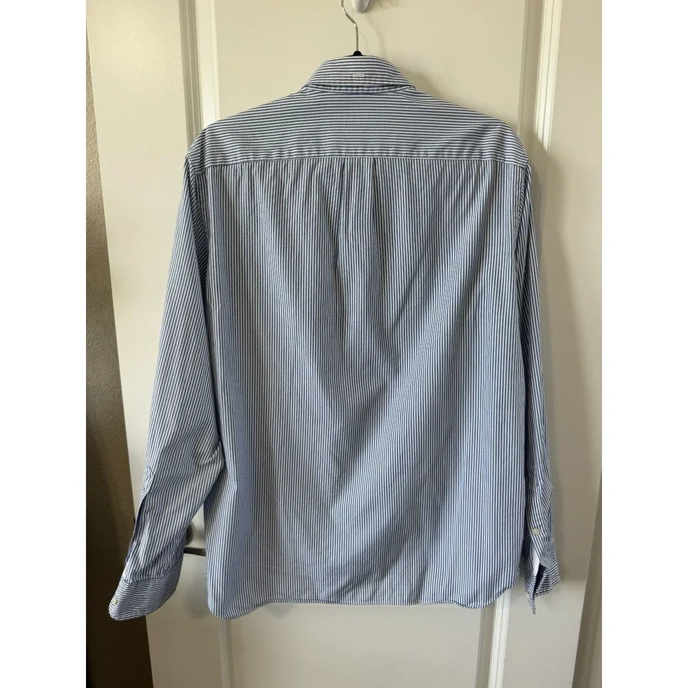 J Crew Sunwashed Oxford Button Down Shirt Mens M 15-15.5Blue White Striped Long